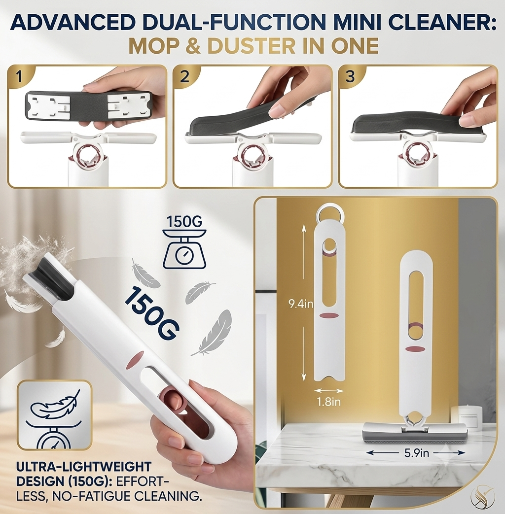 Zetnova™ Self-Squeeze Mini Mop – 2 Free Refills Included
