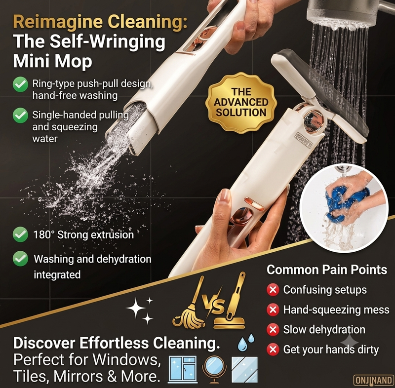 Zetnova™ Mini Mop – Self-Squeeze Cleaner with 2 Extra Sponges