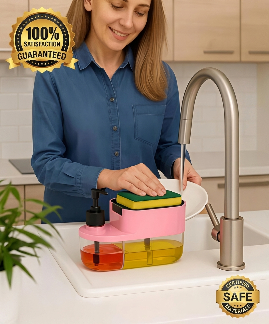 Zetnova™ EasyPress™ 3-in-1 Soap Dispenser & Sponge Holder